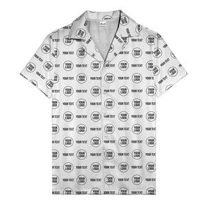custom logo & text repeat pattern black hawaiian shirt for men