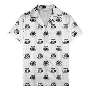 custom logo text repeat pattern black hawaiian shirt for men