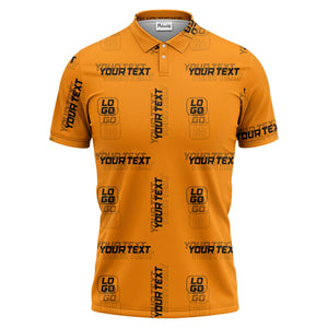 custom logo & text repeat pattern black polo shirt for men