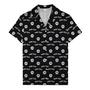 Custom Logo & Text Repeating Red White Blue Illustrated Hawaiian Shirt For Men
