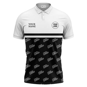 custom logos repeat monochrome black white corporate polo shirt