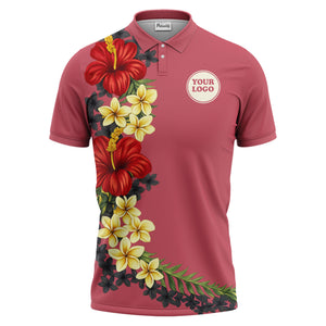 custom multi color tropical hibiscus plumeria floral golf polo shirt for men