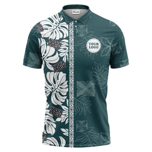 tropical leaf pattern polo custom polo shirt