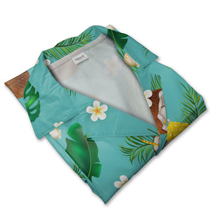 Deep Navy Blue Coconut Citrus Hawaiian Shirt with Palm Leaves and Stars