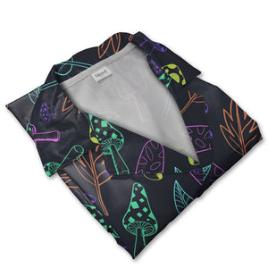 Detailed Botanical Mushroom Hawaiian Shirt with Autumn Leaves on Black