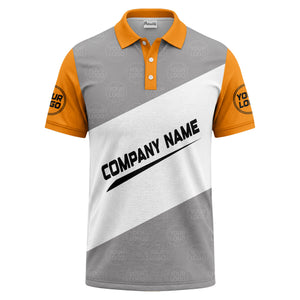 diagonal stripe monogram logo gray white black corporate polo shirt