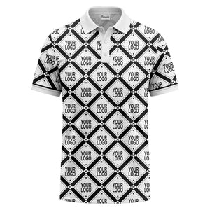 diamond grid logo repeat all over print polo shirt
