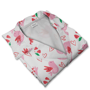 Doodle Art Hearts Hawaiian Shirt in Baby Blue with Coral and Pink Accents