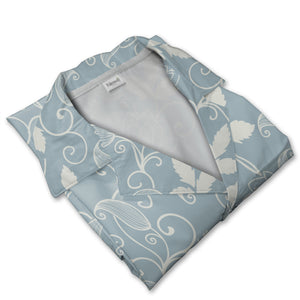 Dusty Blue Floral Scrollwork Hawaiian Shirt with Elegant Vine Pattern
