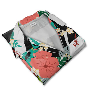 Folk Art Wavy Stripe Hawaiian Shirt on Forest Green Background