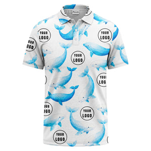 geometric beluga whale repeat & custom logo circles polo shirt