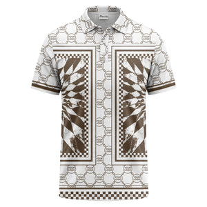 geometric palm leaves checkerboard border polo shirt