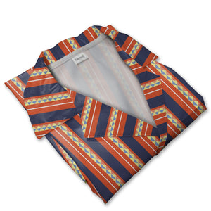 Geometric Triangle Stripe Hawaiian Shirt Navy Burnt Orange White