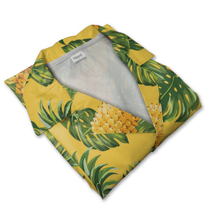 Golden Pineapple Hawaiian Shirt with Monstera Leaves Vector Art