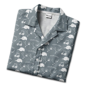 Golf Course Fairway Toile Hawaiian Shirt With Carts Clubs Balls Caps Aloha Button Down