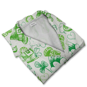 Hand-Drawn Irish Doodle Hawaiian Shirt with Shamrocks and Gold Stacks