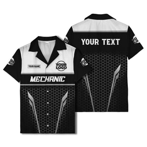 hexagon mechanic logo grid hawaiian shirt for automotive pros