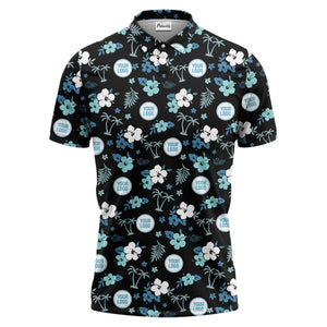 Illustrated Tropical Palm & Hib Floral Polo Shirt For Summer Vacations
