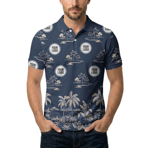illustrated tropical palm tree island paradise polo shirt for beach vacations