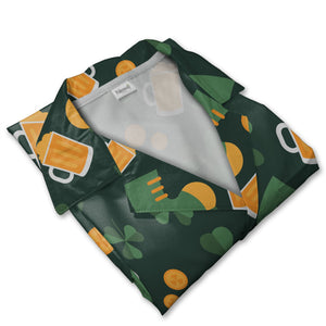 Irish Celebration Hawaiian Shirt with Teal Green Beer Mugs and Gold Coins