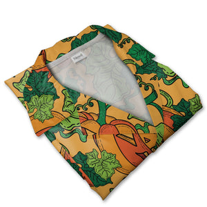 Jack-o-Lantern Hawaiian Shirt with Vines and Leaves on Orange