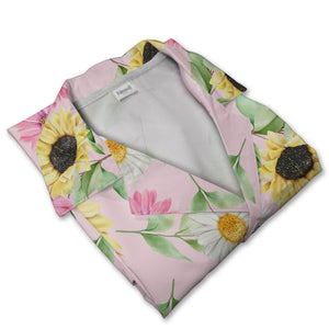 Joyful Sunflower and Pink Gerbera Hawaiian Shirt on Pastel Pink