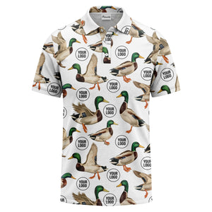 mallard duck flock & custom logo repeat photorealistic polo shirt