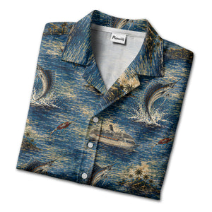 marlin fish & cruise ship ocean scene hawaiian shirt for men