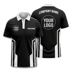 modern black white geometric stripes custom logo polo shirt