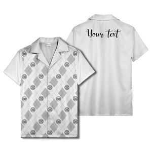 monochrome argyle diamonds golf logos hawaiian shirt