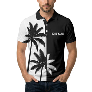 monochrome palm tree repeat with custom name tropical beach polo shirt