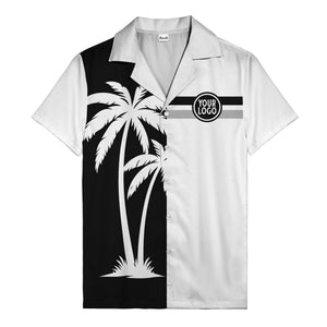 monochrome palm tree silhouette & stripe hawaiian shirt for men