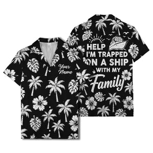 monochrome palm trees and hibiscus hawaiian shirt for men