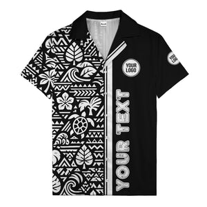 monochrome polynesian tribal turtles & waves hawaiian shirt
