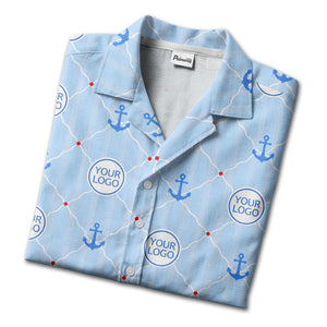 nautical anchors & custom logo circles light blue hawaiian shirt