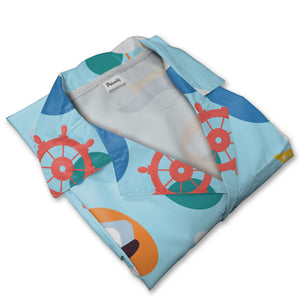 Nautical Captain Hat & Ship Wheel Hawaiian Shirt – Seagull Sailing Fun