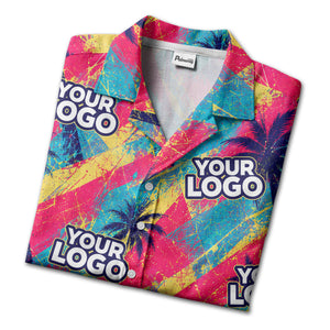 neon palm trees & custom logo electric aloha hawaiian shirt