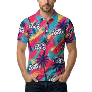 neon palm trees splatter paint diagonal stripe polo shirt for men