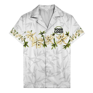 orchid & bamboo photoreal black hawaiian shirt