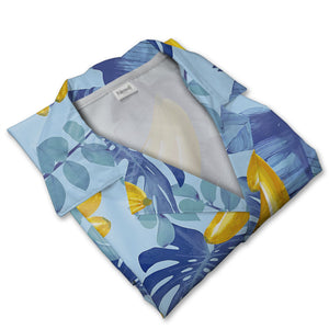 Painterly Banana Bunch Hawaiian Shirt with Tropical Leaves on Blue