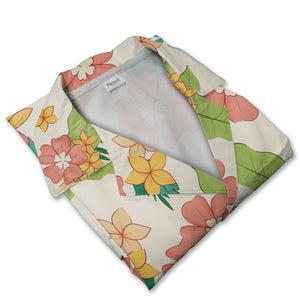 Pale Beige Bird of Paradise Hawaiian Shirt with Plumeria and Banana Leaves