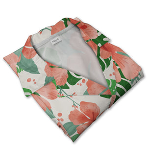 Pale Cream Pink Lily Hawaiian Shirt with Plumeria Monstera and Banana Leaves