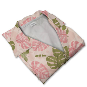 Pale Peach Pink Green Monstera Hawaiian Shirt with Speckled Modern Texture