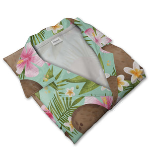 Pale Pink Coconut Cherry Hawaiian Shirt with Banana Leaves and Hibiscus