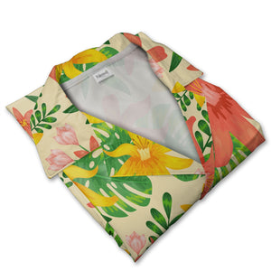 Pale Yellow Pink Hibiscus Hawaiian Shirt with Plumeria and Banana Leaves