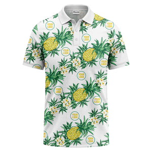 pineapple plumeria repeat pattern black polo shirt for men