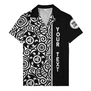 polynesian tribal swirls black white circular motifs hawaiian shirt for men