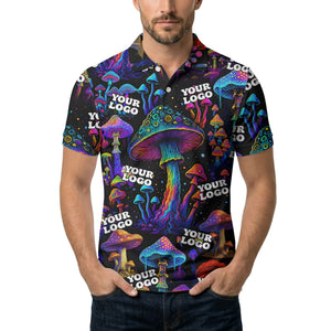 psychedelic mushroom forest cosmic stars all over print polo shirt