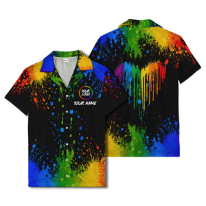 rainbow paint splatter abstract art hawaiian shirt with customizable name