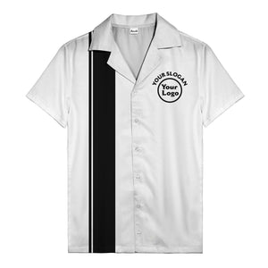 retro bowling stripe & custom logo circle black white hawaiian shirt
